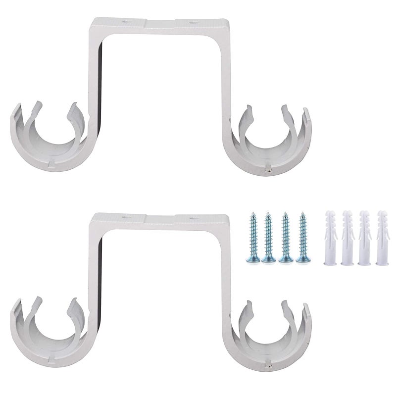 Tiweio Double Curtain Rod Brackets 2Pcs for Tiweio, Aluminum Alloy Ceiling Mounted Curtain Rod Bracket, Ceiling Curtain Rod, Curtain Brackets for Curtain Rod (White) - Image 1